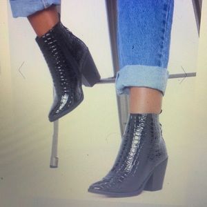 Glossy Black Croc Booties Size 5 - 5 1/2